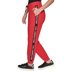 KARL LAGERFELD PARIS Women's Logo-Tape Joggers Red Black Size XL MSRP $109